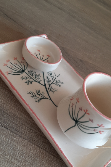 Seramik Çiçek Desenli Kahve Fincanı ve Sunumluk