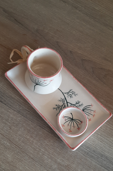 Seramik Çiçek Desenli Kahve Fincanı ve Sunumluk