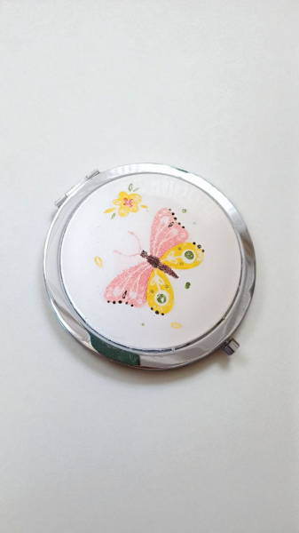 Çini Cep Aynası - Pembe&Sarı Detaylı