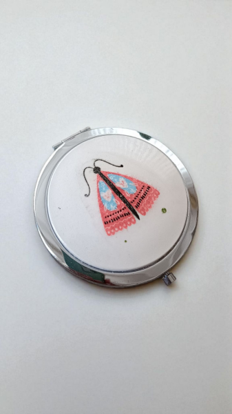 Çini Cep Aynası - Kırmızı Kelebek Detaylı