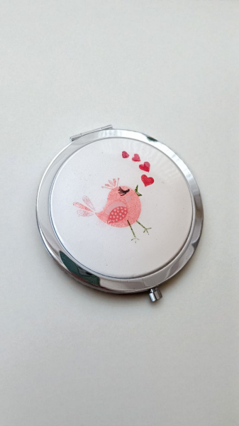 Çini Cep Aynası-Pembe Kuş Detaylı