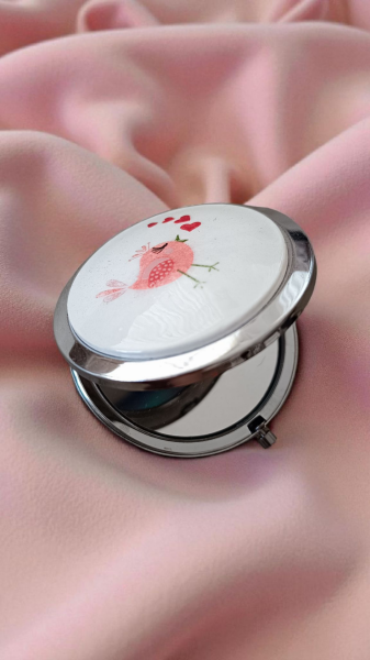 Çini Cep Aynası-Pembe Kuş Detaylı