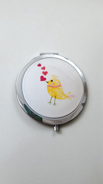 Çini Cep Aynası-Sarı Kuş Detaylı