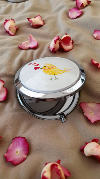 Çini Cep Aynası-Sarı Kuş Detaylı