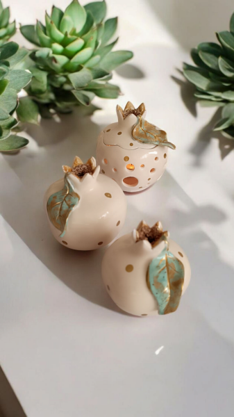 El Yapımı Seramik Nar Mumluk - Büyük Boy