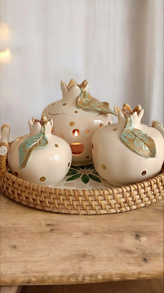 El Yapımı Seramik Nar Mumluk - Büyük Boy