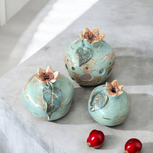 El Yapımı Seramik Nar Mumluk – Büyük Boy