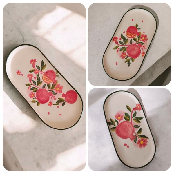 El Yapımı Seramik Tabak (3'lü) - Nar Desenli Özel Tasarım