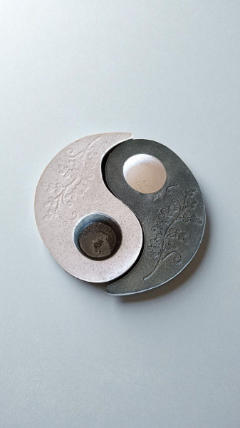 El Yapımı Seramik Ying Yang Tealight Mumluk