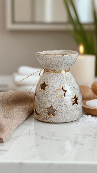 El Yapımı Seramik Buhurdanlık- Ay ve Yıldızlı