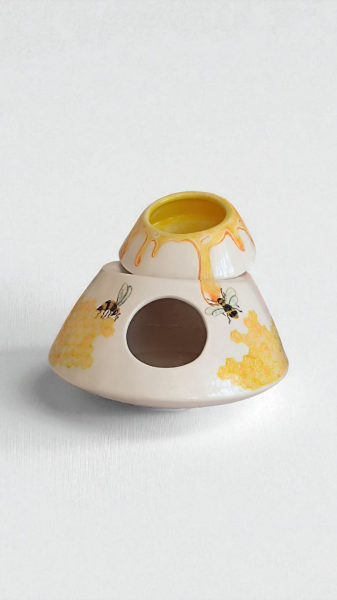 El Yapımı Seramik Buhurdanlık – Arı ve Petek Desenli