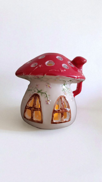 El Yapımı Seramik Mantar Ev Mumluk