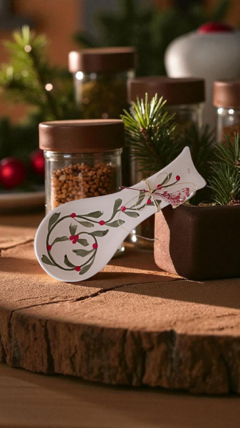 El Yapımı Seramik Kaşık Altlığı- Kış Temalı