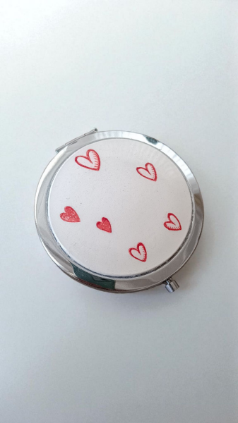 El Yapımı Çini Cep Aynası - Kalp Desenli