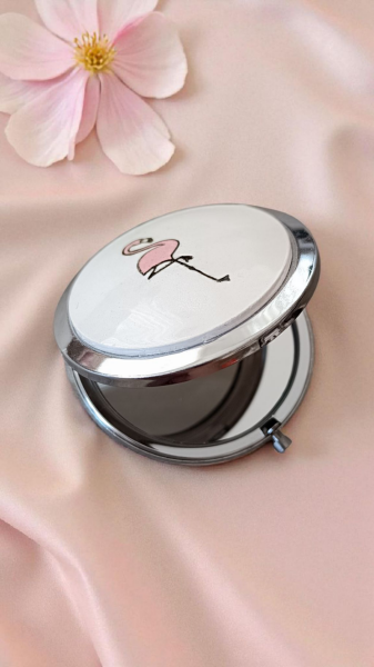El Yapımı Çini Cep Aynası- Flamingo desenli