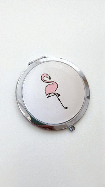 El Yapımı Çini Cep Aynası- Flamingo desenli