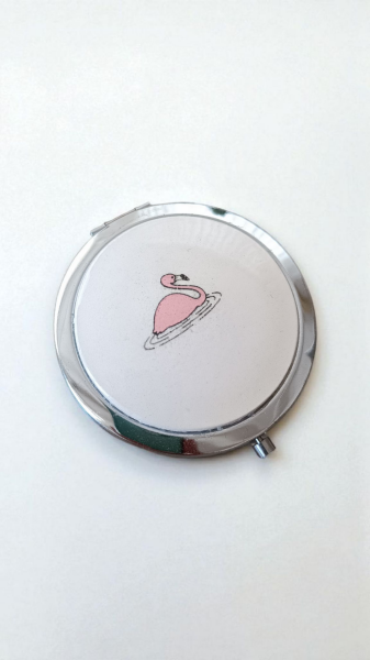 El Yapımı Çini Cep Aynası- Flamingo desenli